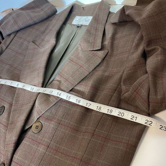 Vintage Le Suit Plaid Double Breasted Oversized Brown Blazer Jacket Size 16 - Picture 8 of 8